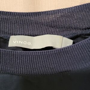 VINCE Navy Ribbed Crewneck Sweater